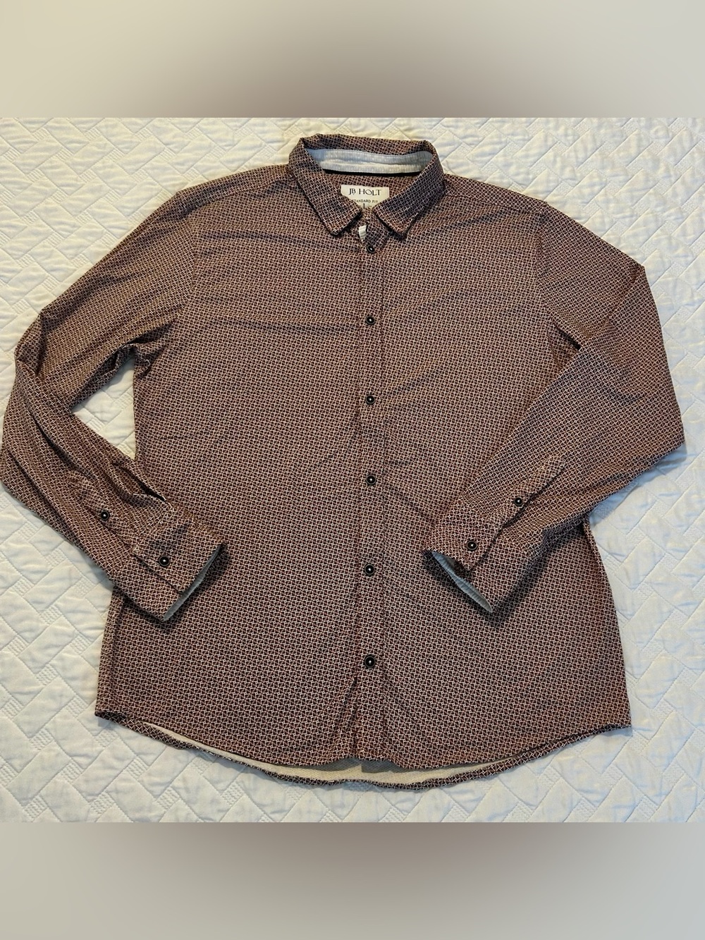 JB Holt Men's Long-Sleeve Athletic Geometric Print Shirt - Burgundy